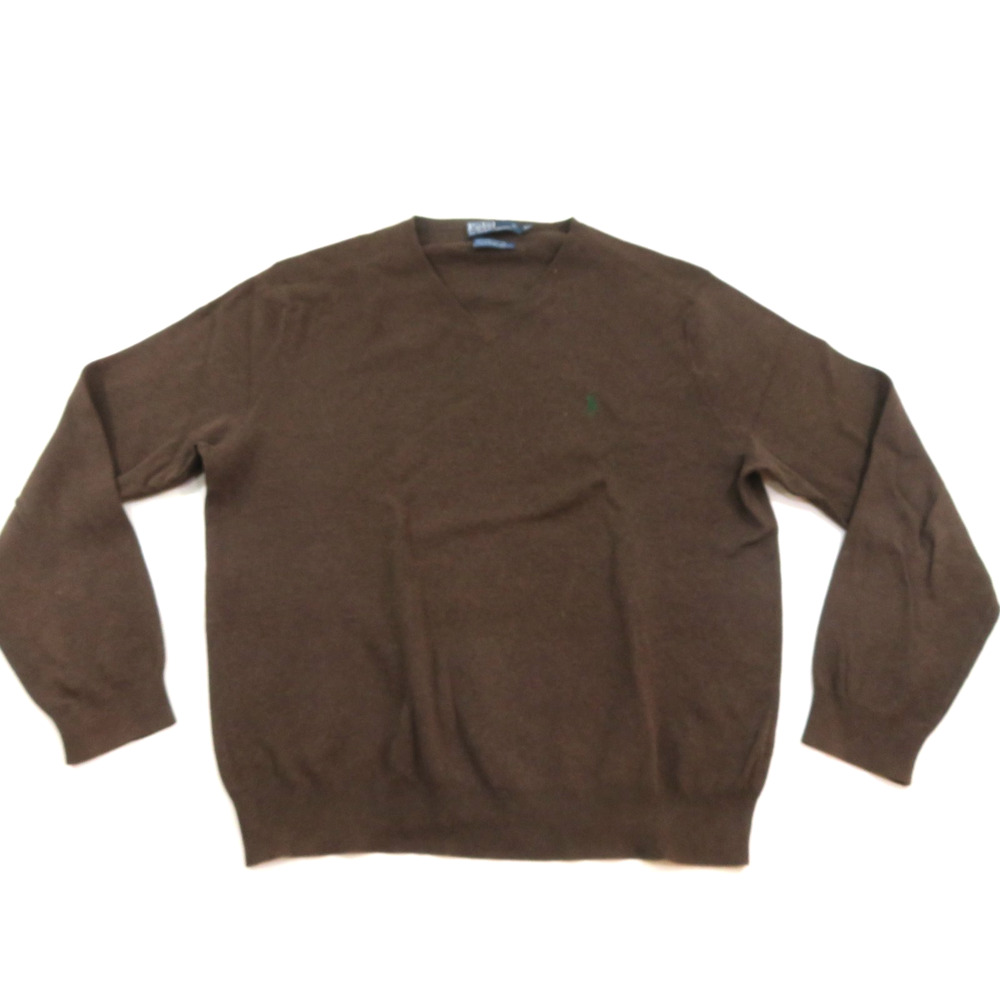 Polo by Ralph Lauren V-Necked Pima Cotton Sweater Brown Green Pony Pullover XL